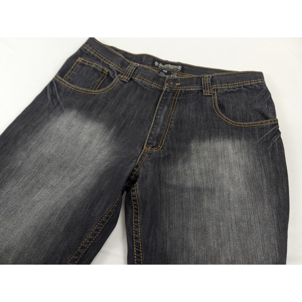Southpole Mens 38x31 Baggy Relaxed Jeans Black Wash Y2K Streetwear Embroidered - Picture 2 of 10
